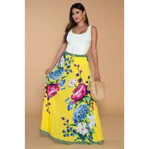 FLYING TOMATO Yellow Floral Print Maxi Skirt S